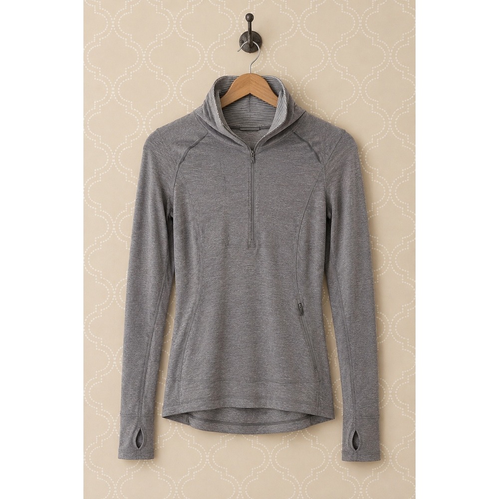 Lululemon Run Stay Warm 1/2 Zip Pullover Heathered Grey Thumbholes Size 6